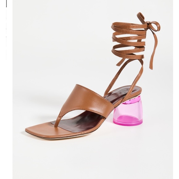 STAUD Shoes - STAUD Adora Lace-Up Thong Sandal in Tan Leather. Size 9.5/39.5. NWT